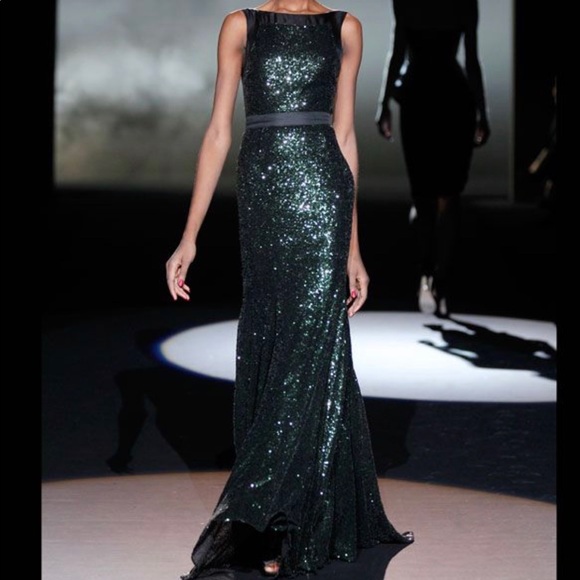 black sequin formal gown